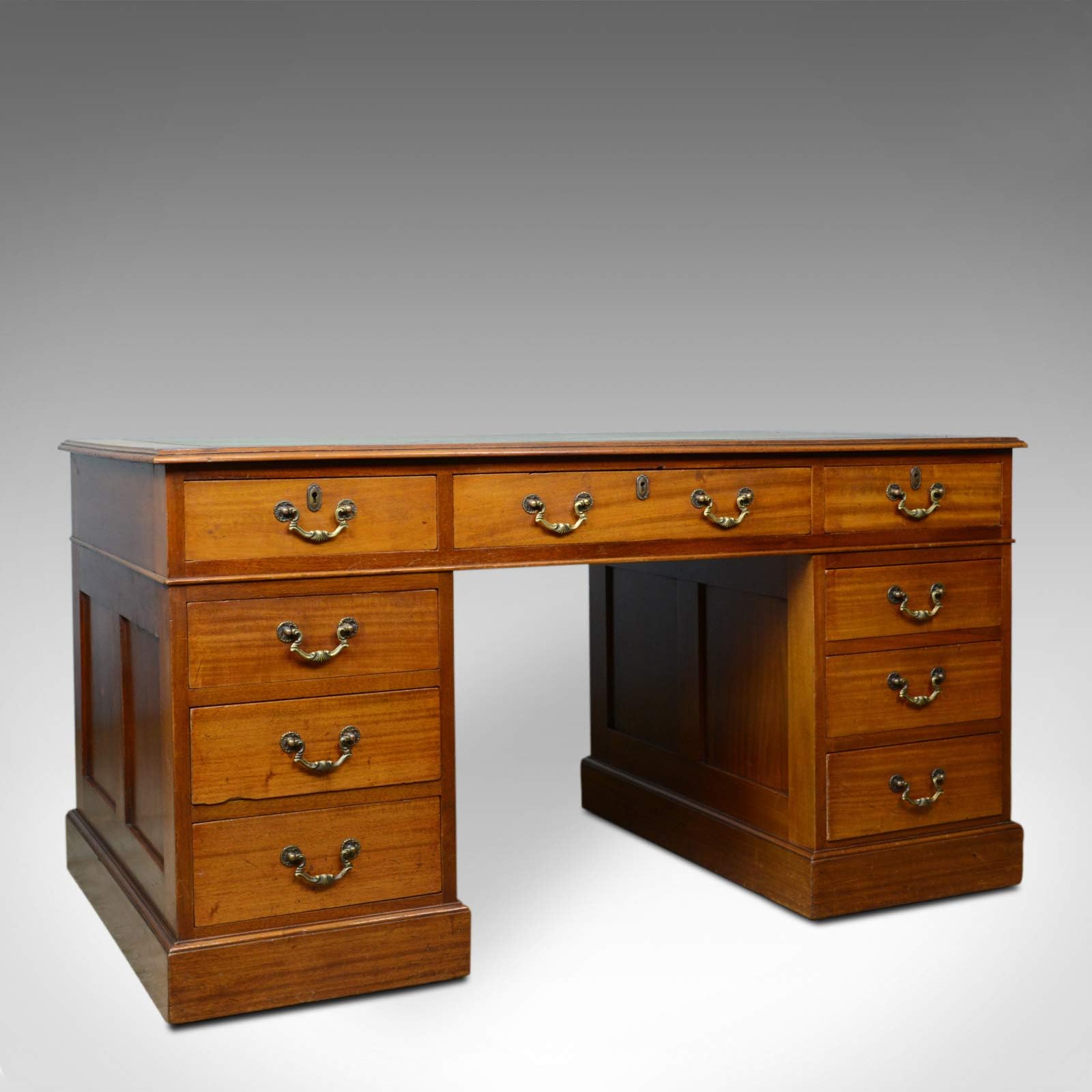 London Fine Antiques Vintage Pedestal Desk, English, Mahogany, Tooled Leather, Mid 20th Century