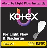 Kotex Flat Liners, Light Absorbency, Regular Length, 120 Count | Xpress Dri Core, Sweat &amp; Discharge Protection, Made Without Fragrance, Elemental Chlorine Free, Feel Clean and Fresh-