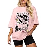 Flafens Oversized Tshirts for Women - Graphic T Shirt Loose Tees Crewneck Sleeve Top Cute Fashion Summer Pattern Print Tops