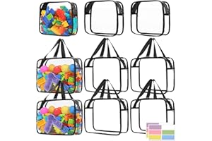 CLBUTGE 9 Pcs Toy Storage Bags, Clear PVC Toy Organizer Bag Include 6Pcs Large Handheld and 3Pcs Medium Zipper Bags with Labels for Organizing Board Game, Building Blocks (Black)