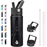 BJPKPK Insulated Water Bottles with Straw Lid, 22oz Cold & Hot Thermo, Stainless Steel Metal Water Bottle with 3 Lids, Reusable Thermo, Cups, Mugs for Daily Use-Midnight