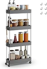 Songmics 4-Tier Storage Trolley with Wheels Dove Grey KSC008G01 14.4x42x86 cm
