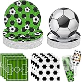 104 PCS Soccer Table Supplies Kit - Includes Plates, Napkins, Cups for Soccer Birthday Party & Gameday