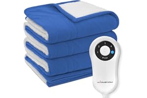 Warm Storm Heated Blanket Electric Throw Sherpa & Polar Fleece Heated Throw Blanket with 5 Heat Settings 4 Hours Auto Off, Fast Heating Blanket for Bed Home Office,Washable(Blue, 50"x60")