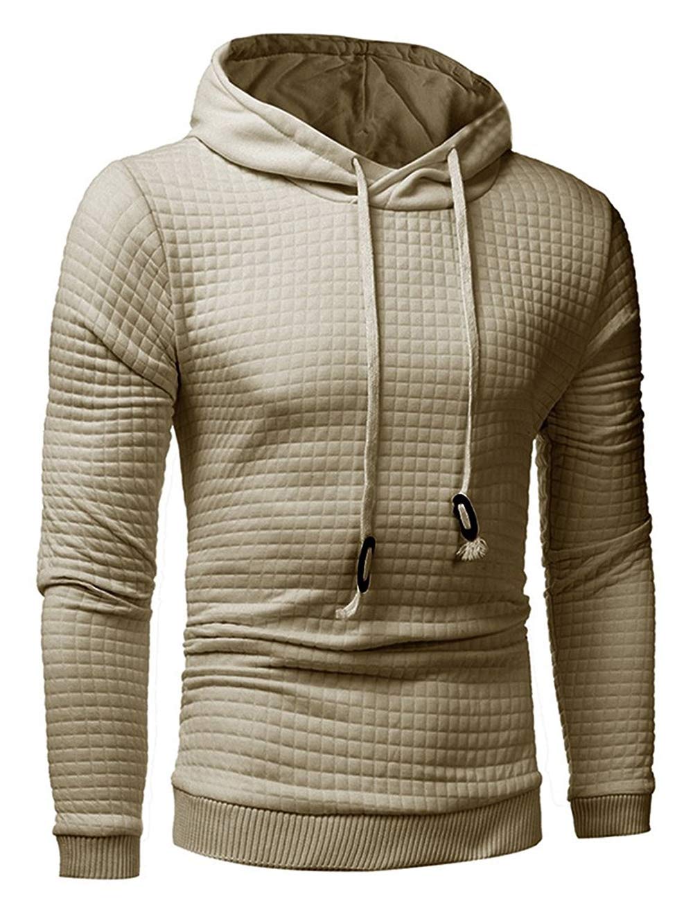 Poplover Mens Solid Casual Sweatshirts Long Sleeve Pullover Hoodies Khaki XX-Large