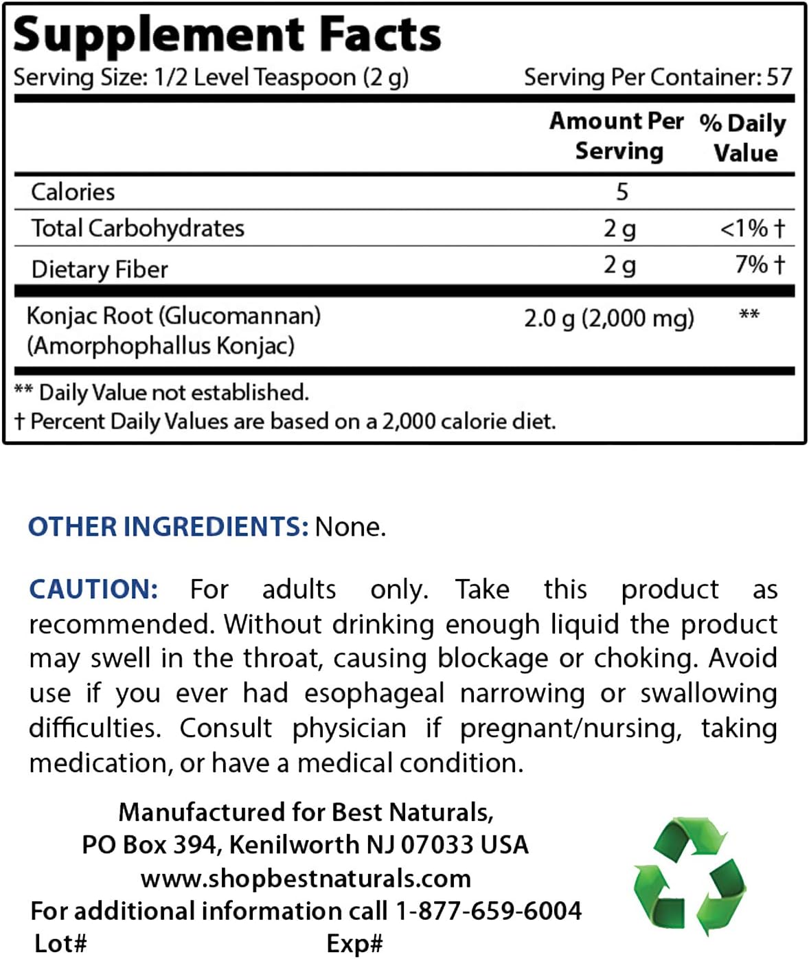 Best Naturals Konjac Root Glucomannan Powder (Non-GMO) - Promotes Healthy Metabolism & Weight Management - 1 Pound: Health & Personal Care