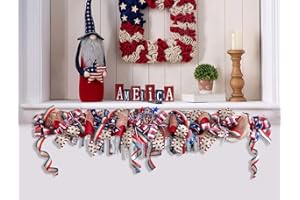 WERDECADE 35.43inch L American Burlap Fabric Garland Patriotic Day Decorations Red & Blue Buffalo Plaid Hanging Garland for Mantle Fireplace Wall Decor (A)