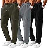 August Alley 3 Pack Men's Cargo Sweatpants Baggy Joggers Lightweight Casual Built-in Drawstring Tapered Pants with Pockets