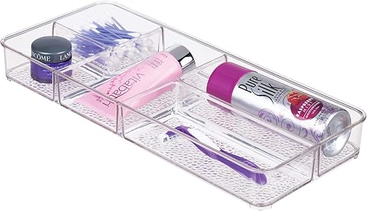 Amazon Com Idesign Rain Plastic Divided Vanity Organizer Storage Tray For Cosmetics Makeup And Accessories On Vanity Countertop Bathroom Or Cabinet 5 Compartments 5 Compartments Clear Home Kitchen