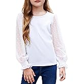 Arshiner Girls Long Sleeve Shirt with Ruffle Cuffs Polka Swiss Dots Kids Girls Pullover Shirts Cute Crewneck Girls Top