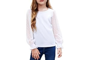 Arshiner Girls Long Sleeve Shirt with Ruffle Cuffs Polka Swiss Dots Kids Girls Pullover Shirts Cute Crewneck Girls Top