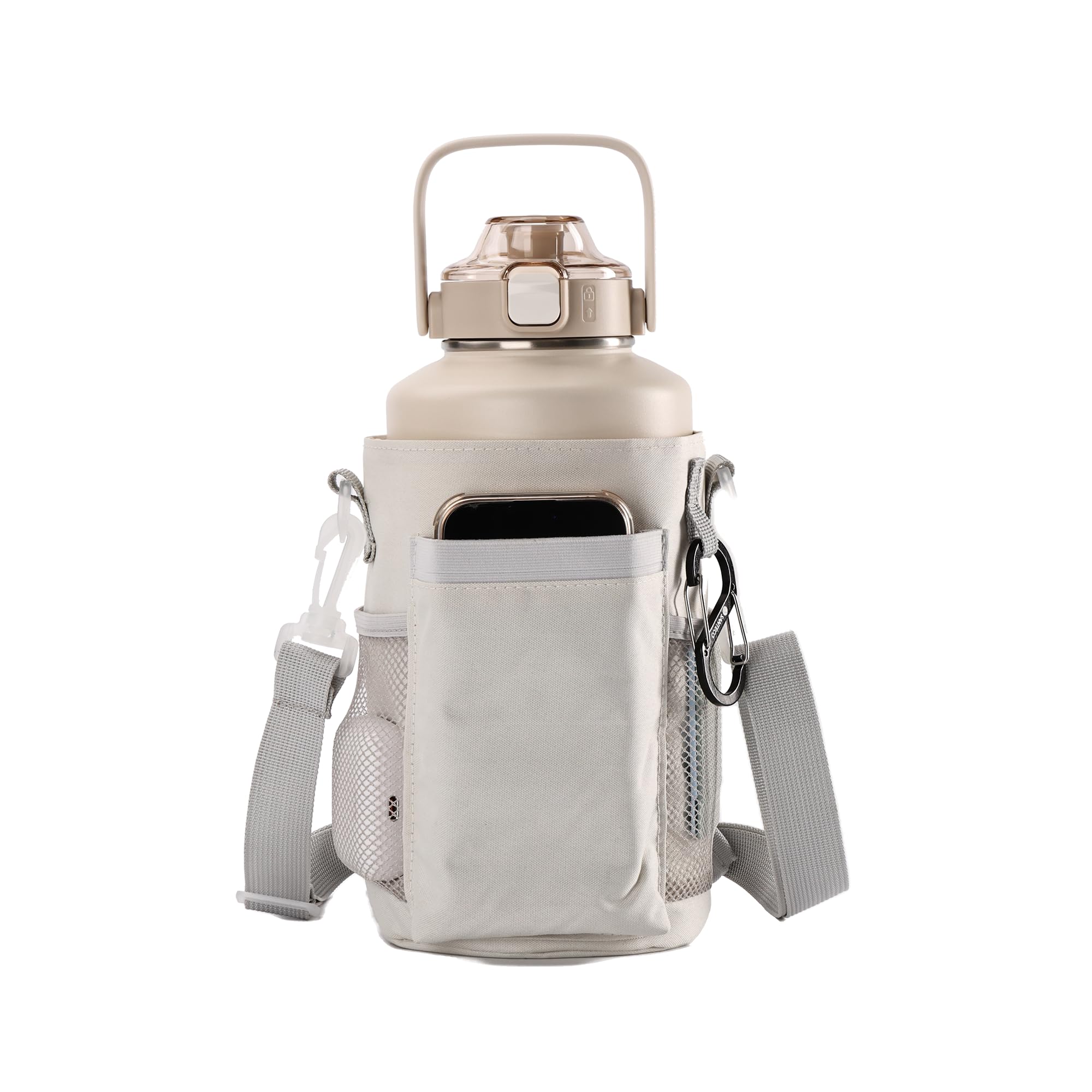 SANTECO 真空断熱 水筒 大容量 保冷 保温 1900ML ステンレスボトル ストロー付き 直飲み スポーツドリンク対応 広口 カバー付き クリーム