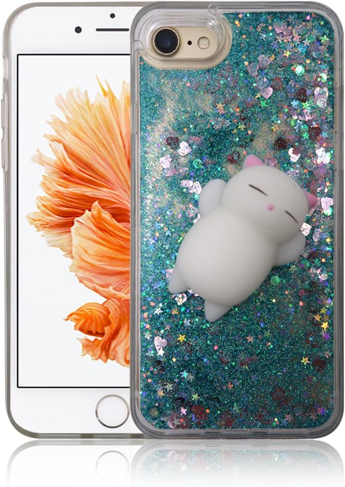 iPhone 7 / iPhone 8 Case, Yizhi Glitter Squishy Phone Case, Finger Pinch 3D Cat Toy Sparkle Bling Liquid Floating Quicksand Diamond Proctive Cover for iPhone 7/8 (Christmas Green Love)