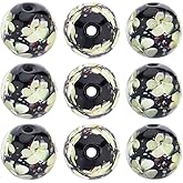 PONABEADIY 1 Box 20MM Flower Round Handmade Lampwork Beads with Holes Green Black Large Glass Inner Floral Pattern Crystal Vintage Loose Spacer Bead for Jewelry Making Bracelets DIY Craft Supplies