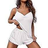 Ekouaer Womens Cami Pajama Sets 2 Piece Ribbed Knit Lingerie Sleeveless Tank Top and Shorts Camisole Pjs Sleepwear