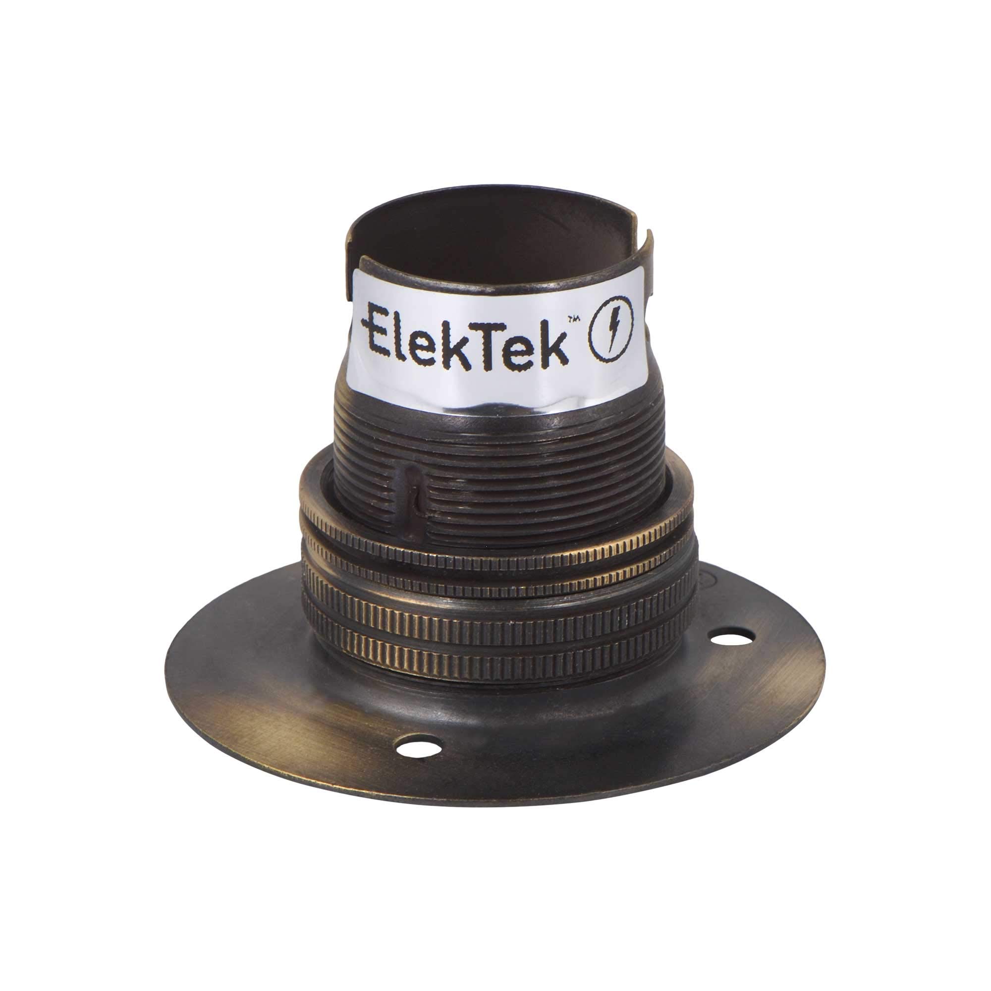 ElekTek Brushed Antique Brass Batten 52mm Base B22 BC Bayonet Cap Lamp Holder with Shade Ring NOT for BESA Conduit Box - Made in UK