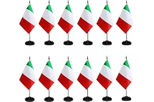 TIBIJOY Italy Flags Italian Desk Flag Set Small Mini Italy Table Office Flag with 13" Black Pole, Black Base and Spear Top,Miniature Italian Deluxe Desktop Flag, Home Decoration, Office Decoration, Festival Celebrations(12 Pack )