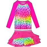 Swimsuit for Girls 3-4 Years Old Rose Leopard Two Piece Long Sleeve Swimwear Rash Guard Sets with Pantskirt
