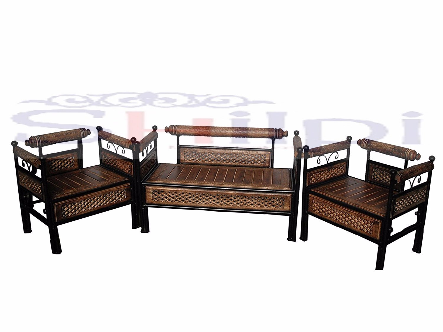 Shilpi Wrought Iron And Wooden Foldable Sofa Set 42x18 And 24x18
