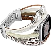 Fivoilin Boho Bracelet Compatible with Apple Watch Band 38mm 40mm 41mm 42mm 44mm 45mm 46mm 49mm Women Men, Handmade Jewelry Multilayer Wrap Leather Strap for iWatch Band SE 3 Ultra 2 3 Series 11 10 9 8 7 6 5 4 3 2 1