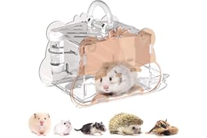 JONS NTY Hamster Travel Cage, Portable Temporary Hamster Cage, Acrylic Lightweight Hamster Carrier Box for Hamsters, Gerbils, Fancy Rats, Hedgehogs, Small Animals on The Go - Brown