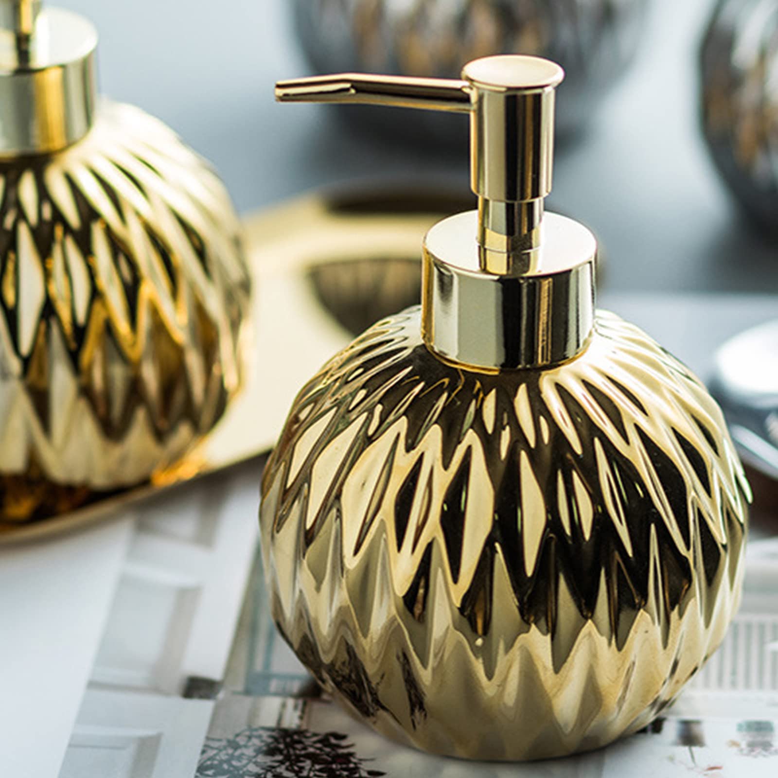 Gold Soap Dispenser for Kitchen, 400ML Elegant Ceramic Hand Soap Dispenser Bottle for Bathroom, Shower.
