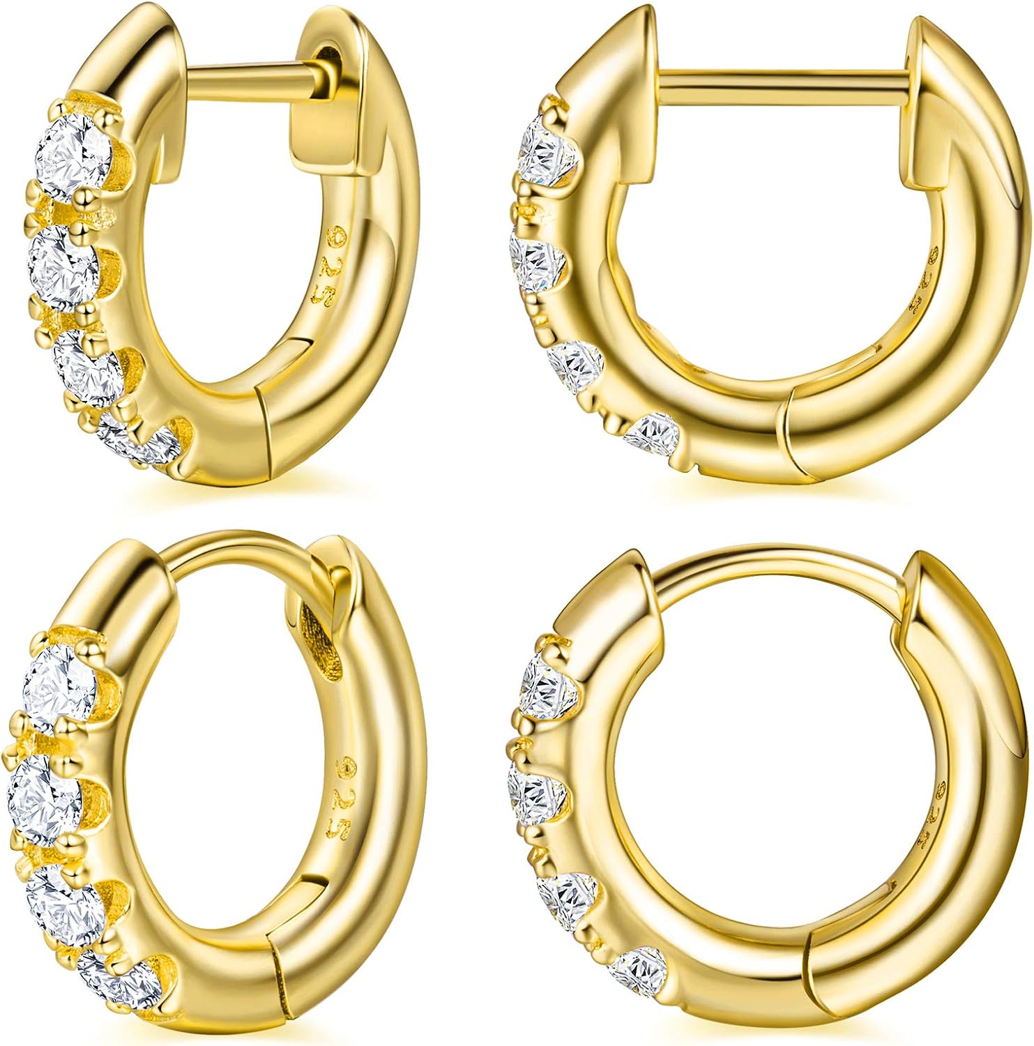 14K Gold Plated Huggie Hoop Earrings Cubic Zirconia Small Cuff Hoop