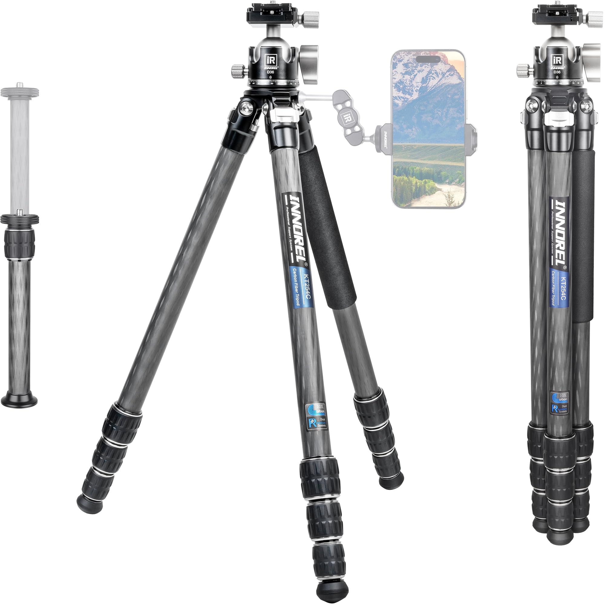 Carbon Fiber Tripod Monopod INNOREL KT254C Professional Portable Compact Travel Tripod for DSLR Camera Stand Support 1.01in/25.6mm Tube Load 33lb/15kg with Low Gravity Center Panoramic Ballhead