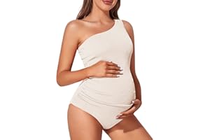 Summer Mae Maternity Swimsuit One Piece One Shoulder Ribbed Pregnancy Bathing Suit