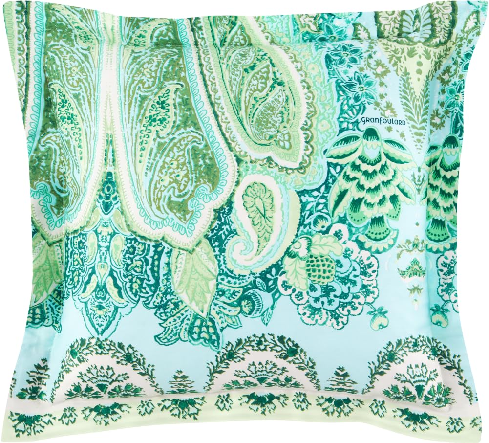 Bassetti MERGELLINA 9328877 Cushion Cover for Bed Linen Made from 100% Cotton Satin in Green V1, Dimensions: 65 x 65 cm