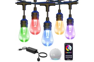 XMCOSY+ Outdoor String Lights, 98Ft Smart LED Patio Lights, App WiFi Control, Work with Alexa, Color Changing RGBW Outdoor Lights IP65 Waterproof