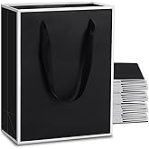 Black Gift Bags with Handles Bulk, YACEYACE 20Pcs 8"x 4" x 10.5" Black Paper Gift Bags Bulk Black with White Frame Gift Wrap Bags for Party, Birthday, Wedding, Retail, Merchandise, Boutique, Small