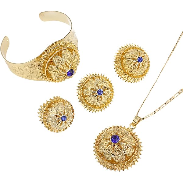 Ethiopian Habesha Jewelry Set - White Gold Plated 5 Piece Wedding Set, African Traditional
