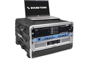 Sound Town Lightweight 6U PA DJ Rack/Road Case with 5U Rack Space, ABS Construction, 19” Depth, Retractable Handle, Wheels and Heavy-Duty Latches (STRC-A6UT)