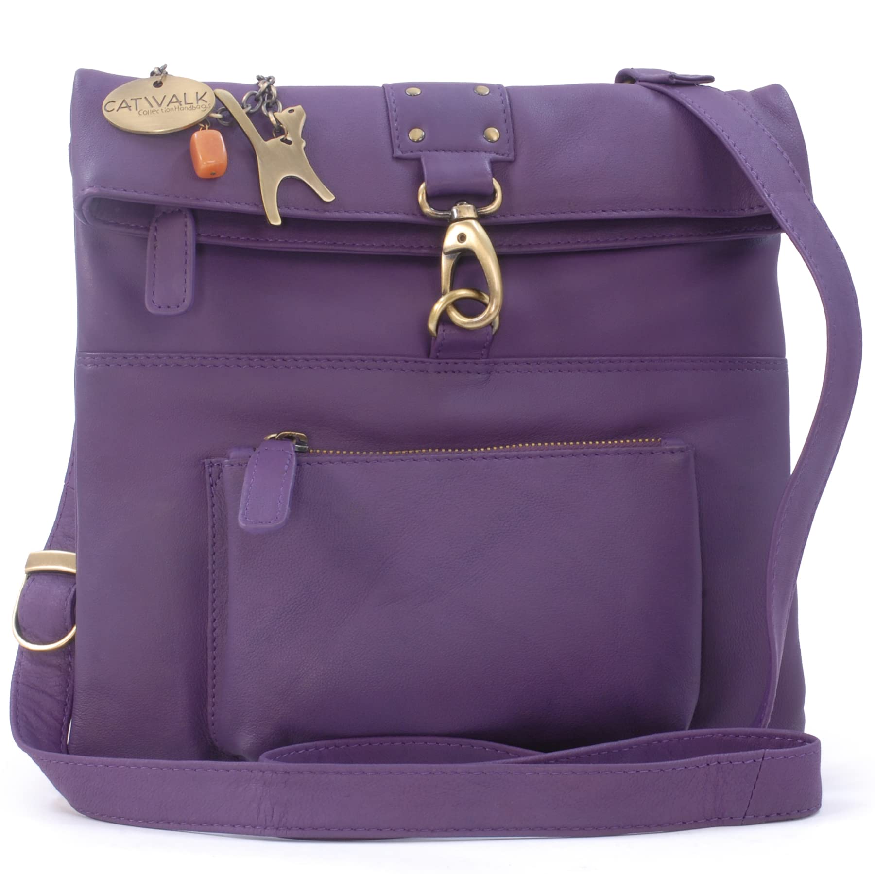 Catwalk Collection Handbags - Women's Leather Anti Theft Cross Body Bag - Small Messenger Bag - Adjustable Shoulder Strap - Dispatch - Purple