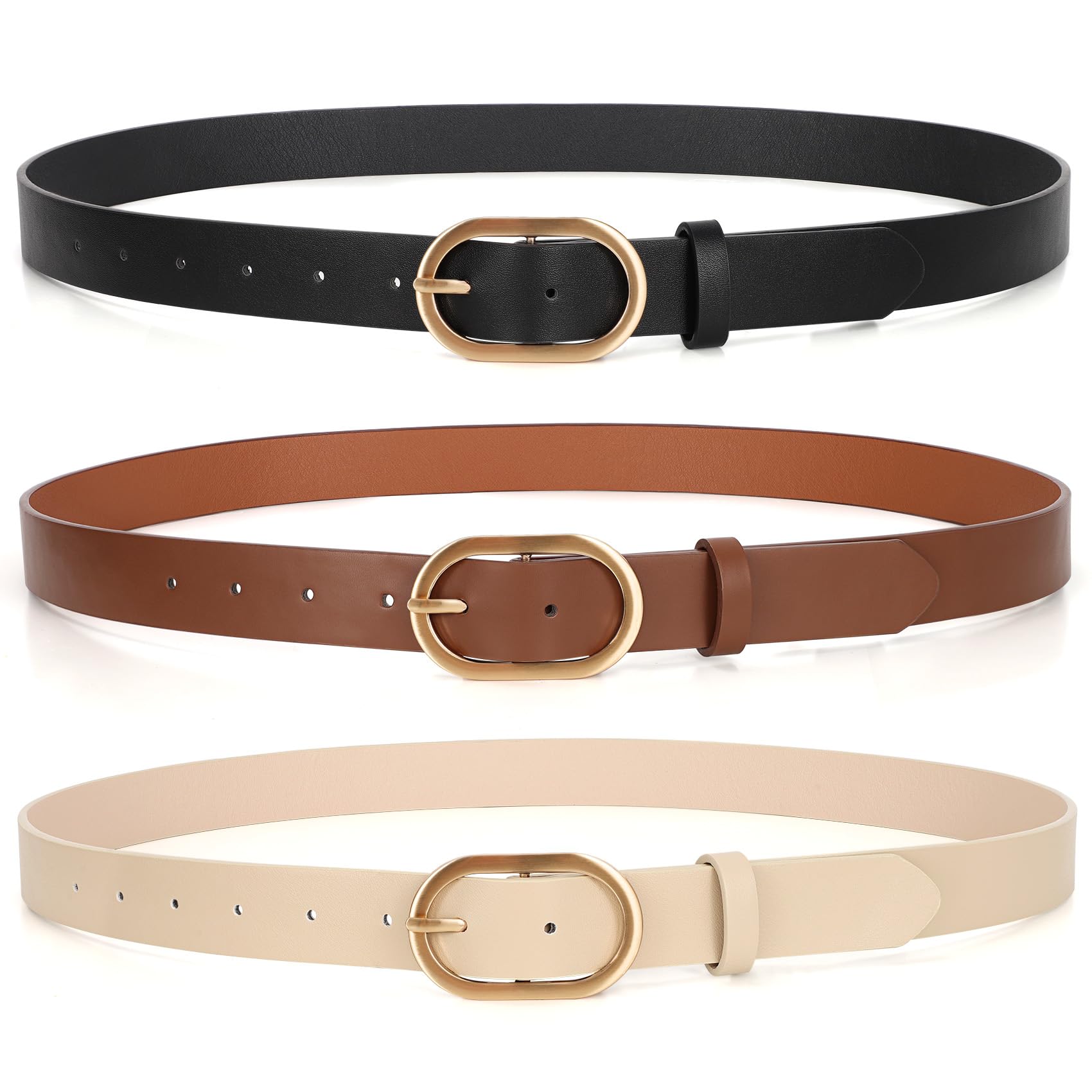 Photo 1 of ** ONLY ONE ** XZQTIVE 3 Pack Plus Size Women's Leather Belts for Jeans Pants Dress Fashion Gold Buckle Ladies Waist Belt,Black Beige Coffee