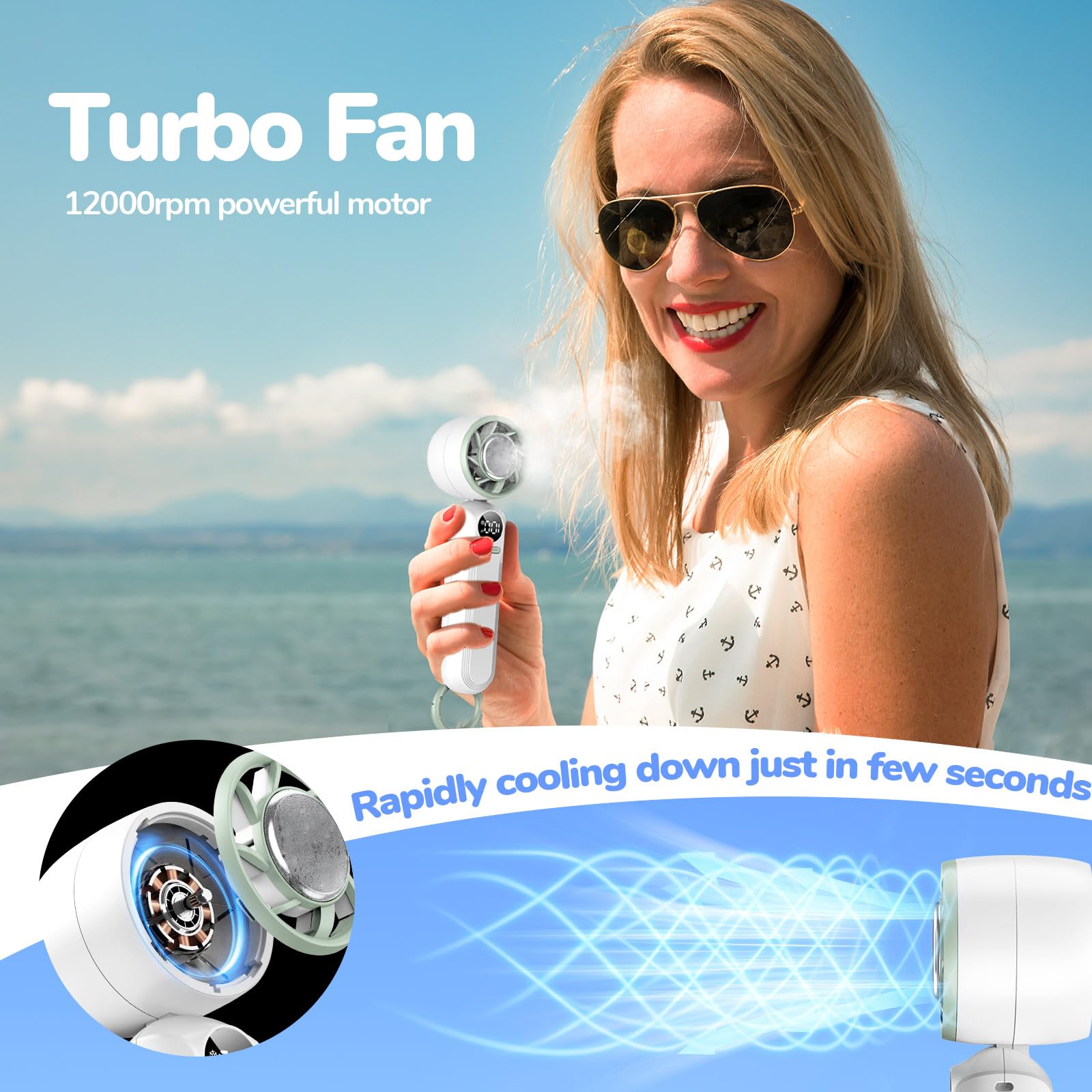 Portable Handheld Fan with Cooling Plate, 1-100 Speed Foldable Mini Fan with Stand, Hook & Lanyard, Up to 12H Use, Perfect for Travel, Office, Home & Outdoor