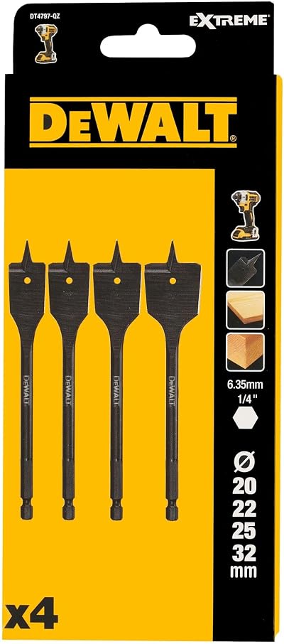 DEWALT DT4797-QZ 4 Piece Extreme Flatwood Drill Bit Set Wood Nails 1/4" Shank