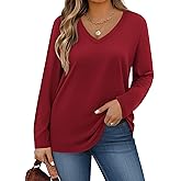 IN'VOLAND Womens Plus Size Long Sleeve Shirts V Neck Basic Tee Tops Loose Fit Fall Outfits for Women 1X-5X