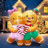 5ft Christmas Inflatables Gingerbread Lovers Decorations Built-in LED Lighted Blow Up Decoration Home Yard Outdoor Indoor Garden Lawn Decor