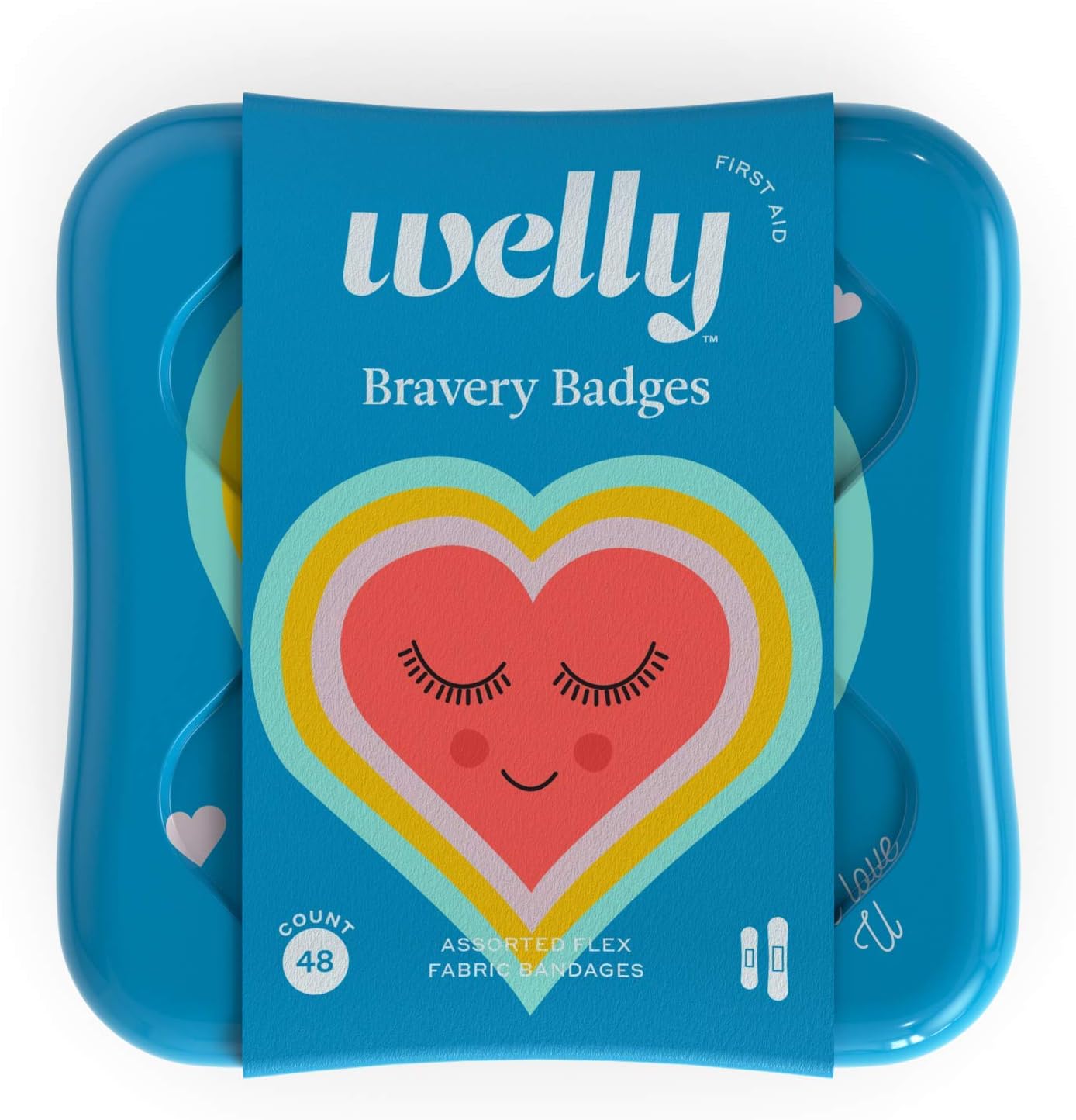 Welly Bandages - Bravery Badges, Flexible Fabric, Adhesive, Standard Shapes, Eye Love U Patterns - 48 Count: Health & Personal Care
