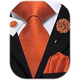 Hi-Tie Men Silk Ties Set with Flower Lapel Pin Necktie Pocket Square Cufflinks for Tuxedo Wedding Business