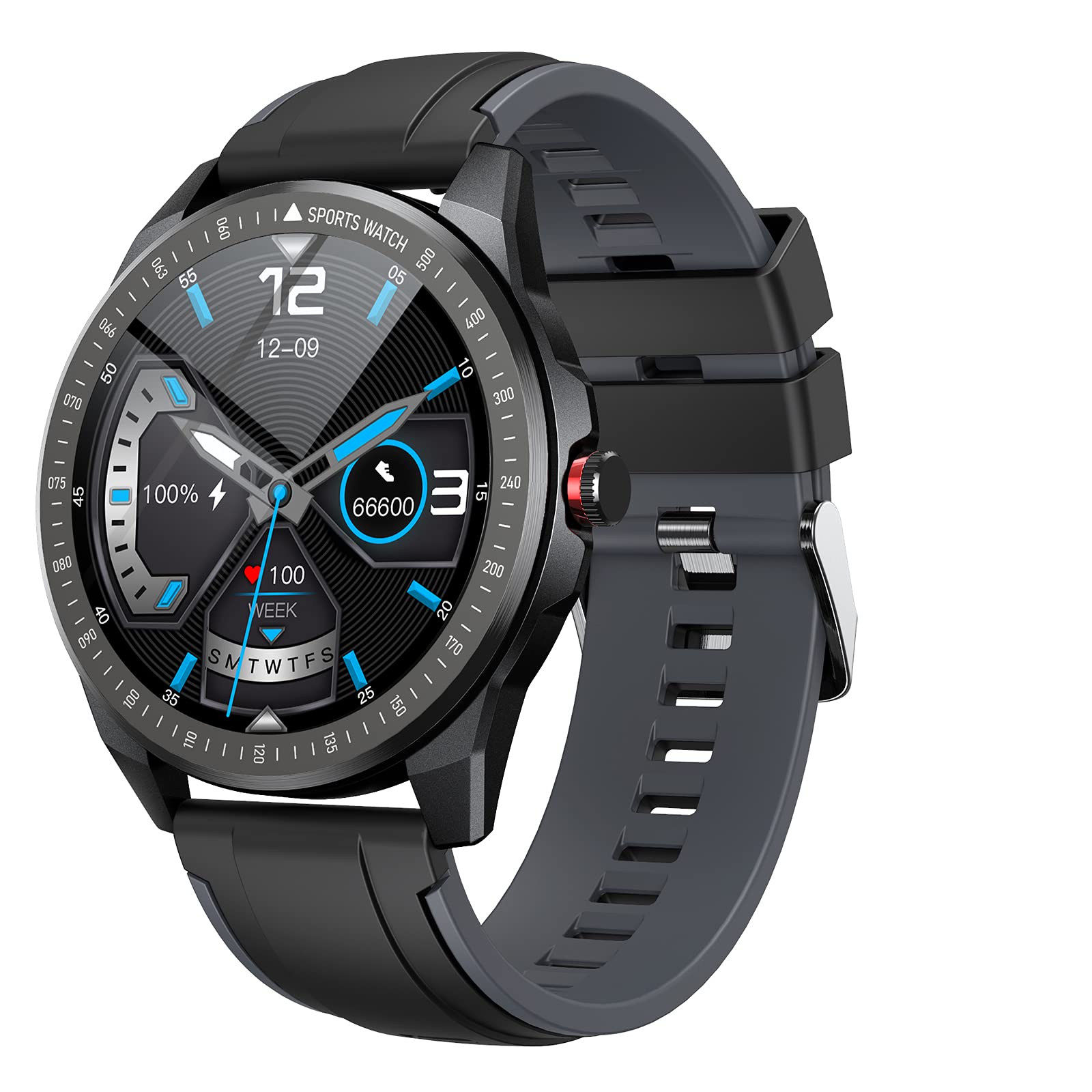 Smart Watch, 1.3” Full Touch Screen Bluetooth Smartwatch for Men Women, IP68 Waterproof Fitness Tracker with 10 Sport Modes, Blood Oxygen Heart Rate Sleep Monitor Pedometer for Android IOS (Gray)