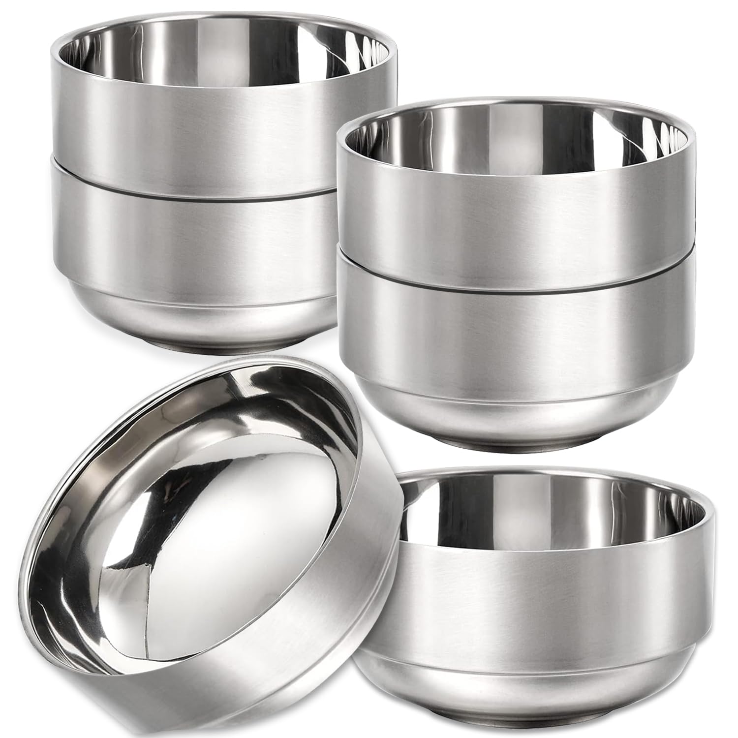 Photo 1 of **MISSING PARTS**OSYHU 6 Pack 14 Oz Stainless Steel Soup Bowls Double Walled Metal Snacks Bowls 4.7 Inch Insulated Rice Bowl Multi-Purpose Stainless Steel Bowls for Rice, Noodle, Ice Cream, Matte Finish