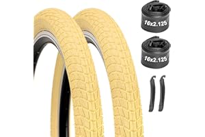 WINFAVO Bike Tires 16x2.125/20x2.125 2-Pack with Tubes & Levers - Compatible with Kids Bike, BMX, MTB, Mountain Bicycle - White/Cream Design, Thick Rubber, Puncture Protection, Replacement Tires & Inner Tubes