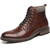 La Milano Men's Leather Cap Toe Lace Up Winter Casual Dress Boot Classic Comfortable Dress Shoes For Men
