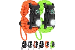 NESAYVER Survival Bracelets, Paracord Bracelets (2 pcs) with Loud Whistle Light Flint, Adjustable Compass Bracelet for Outdoor Camping Hiking Fishing Hunting, Multitools Tactical Gear, Bearable 300 lb