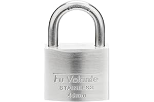 Fu Volante Stainless Steel Pin Tumbler Padlock, 304 Marine Series, Weatherproof Padlock for Outdoor use, 1-9/16 inch Wide Body, Keyed Different - Stainless Steel Body & Shackle
