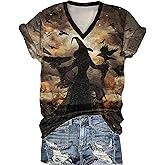 Halloween Witch Party Shirts for Women Casual Fall Midsummer Witches Gather T-Shirt Halloween Witch Novelty Graphic Tees