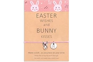 Miss Pink Initial Easter Gifts for Girls Women, Christian Easter Bracelet Easter Basket Stuffers for Teens Girl Personalized Bunny Bracelets with Card Catholic First Easter Gift for Her Grandaughter